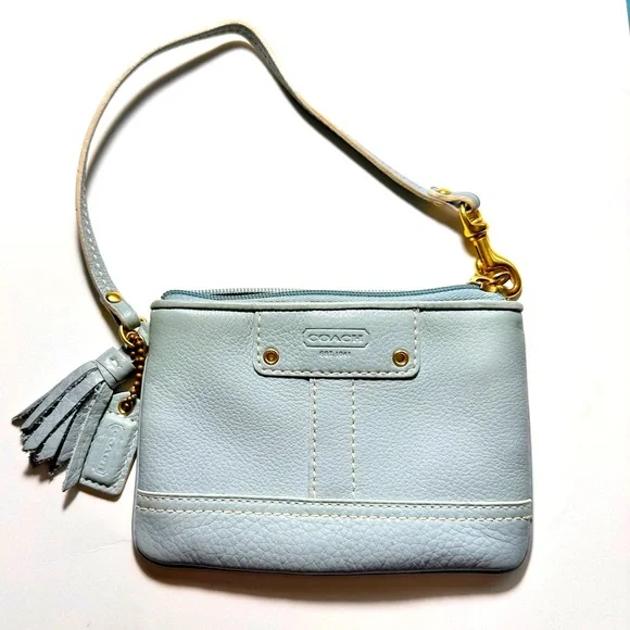 Coach | Bags | Coach Light Blue Pebble Leather Small Zip Top 